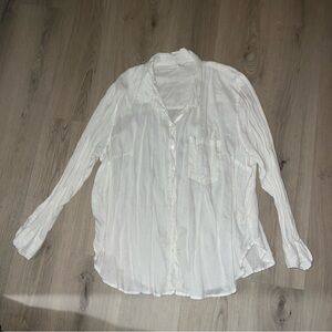 H&M White Linen Button-Up Shirt XXL Collared Long Sleeve Lightweight Summer